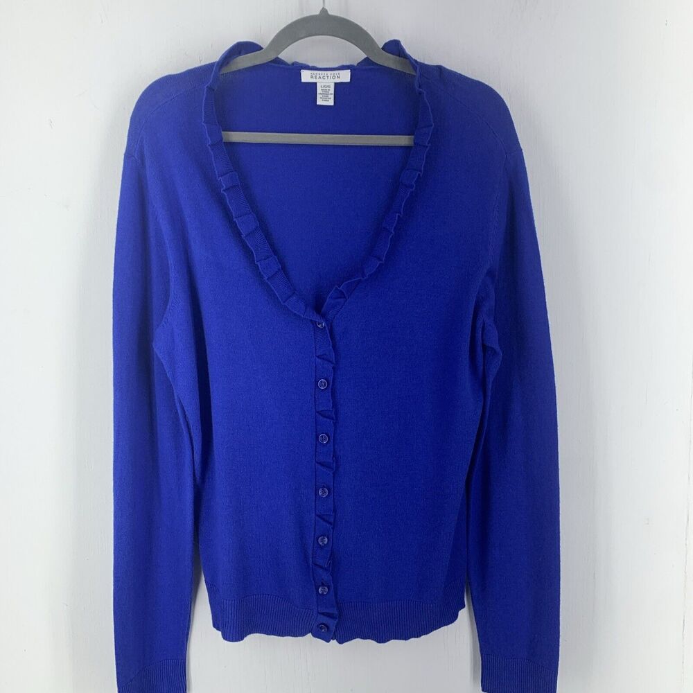 Kenneth Cole Reaction Womens Large Cardigan Sweater Ruffles Feminine Cottagecore